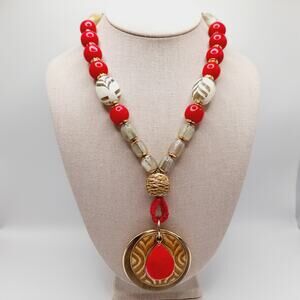 Chico's Pink Beige Brown Beaded Triple Pendent Necklace - 22 Inches